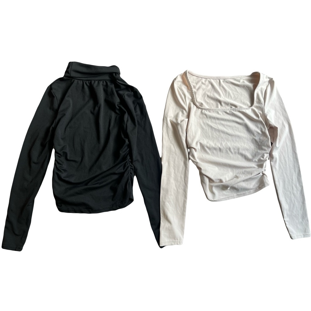 Women’s Black Turtleneck and Beige/ Cream Square-neck Long Sleeve Basic Tops XS